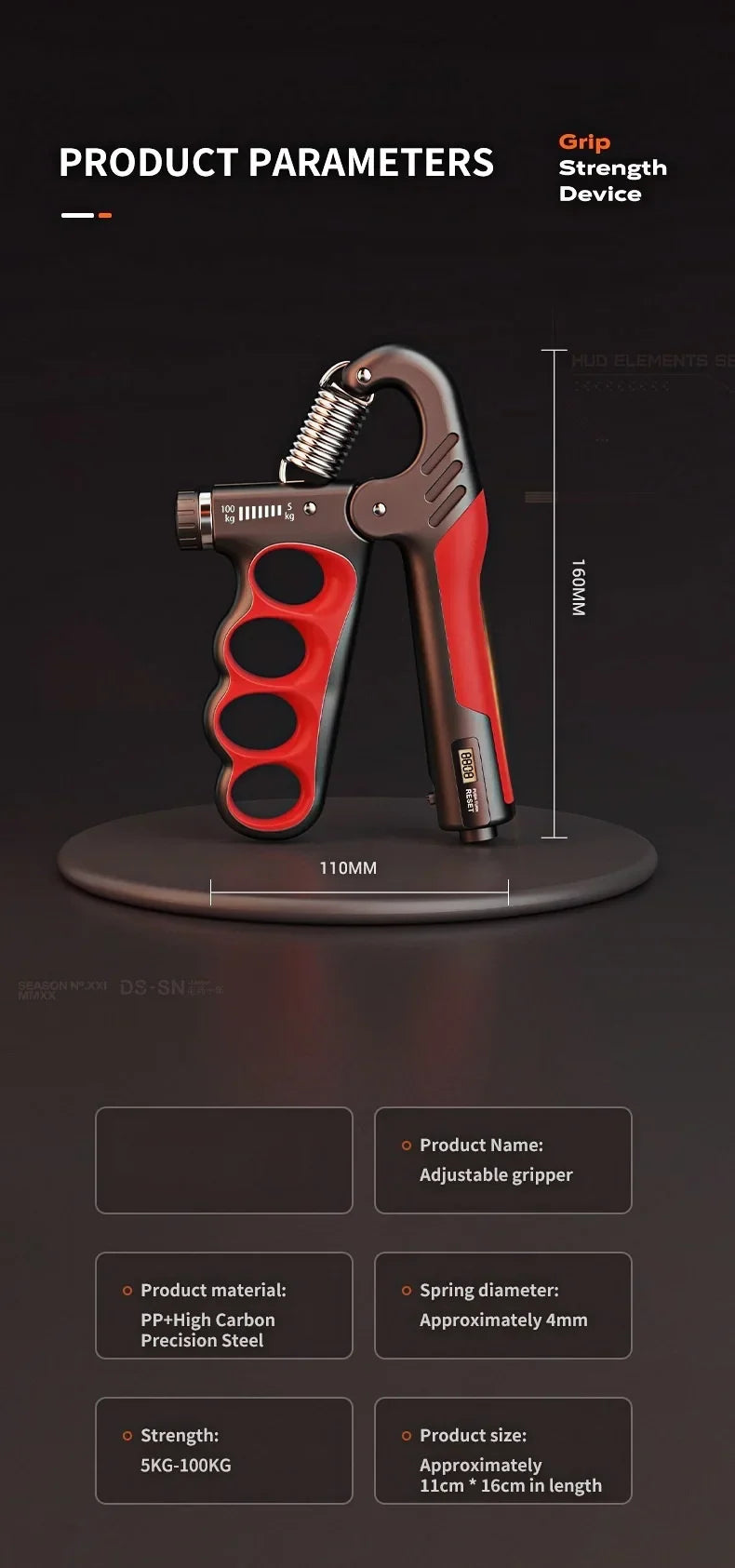 Adjustable Grip Strength and Wrist Expander (5–100 kg)